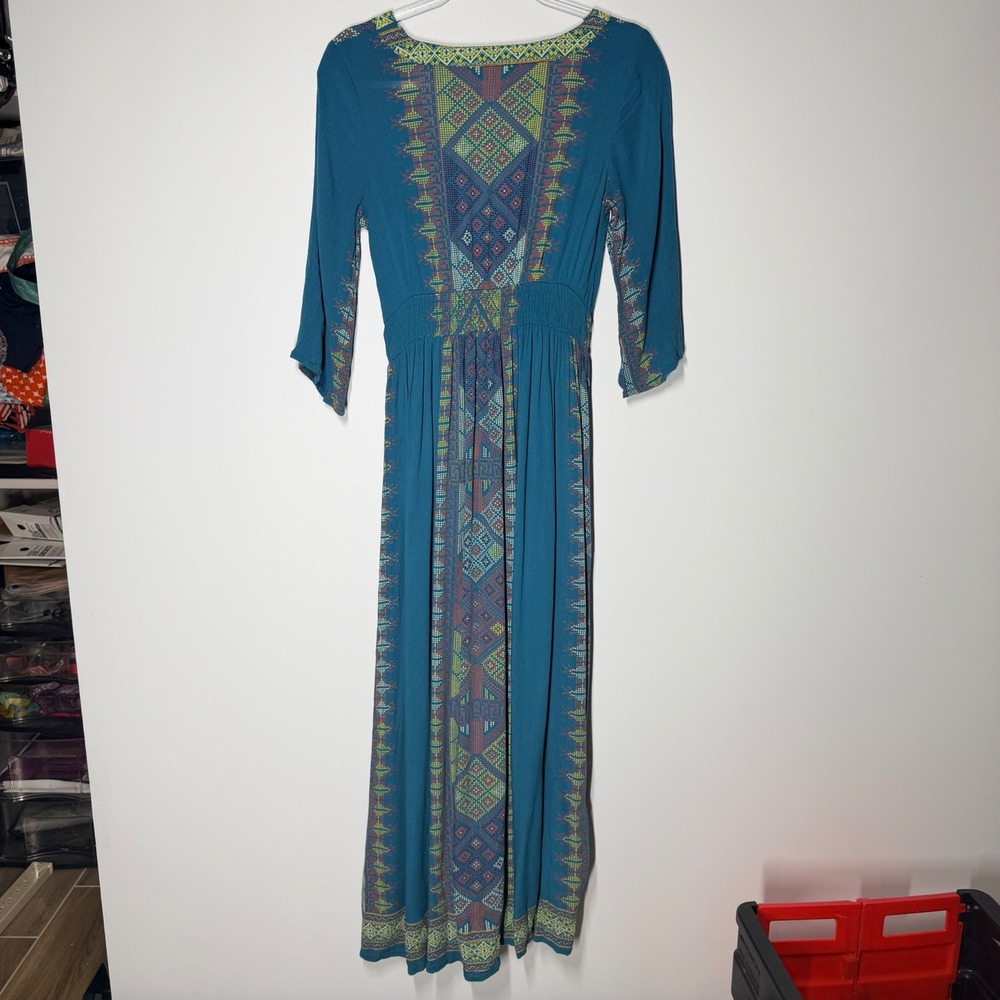 Earthbound Trading Co Womens Geometric Print Maxi Dress Teal Green Size S - Picture 8 of 13